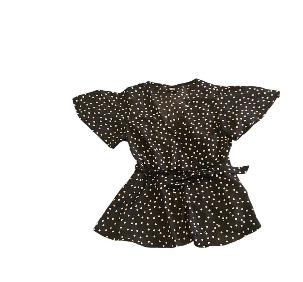 Bobeau Size Small Semi Sheer Polka Dot Short Sleeve Tie Front Shirt - Picture 1 of 11
